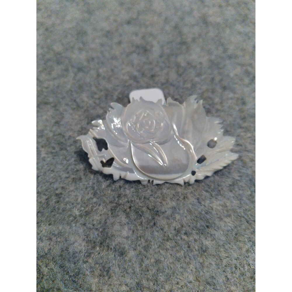 Vintage Mother of Pearl Rose Pin Brooch Carved Floral Flower Lapel